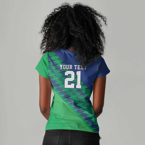 Custom Cricket African Namibia Women V-Neck T-Shirt Namibian Sporty Pattern Flag Motif - African Pride