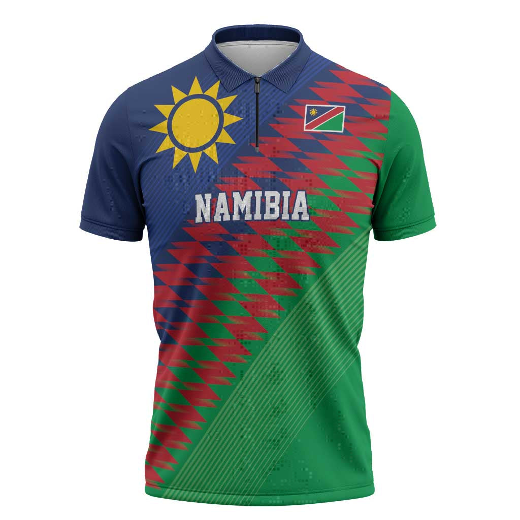 Custom Cricket African Namibia Zipper Polo Shirt Namibian Sporty Pattern Flag Motif