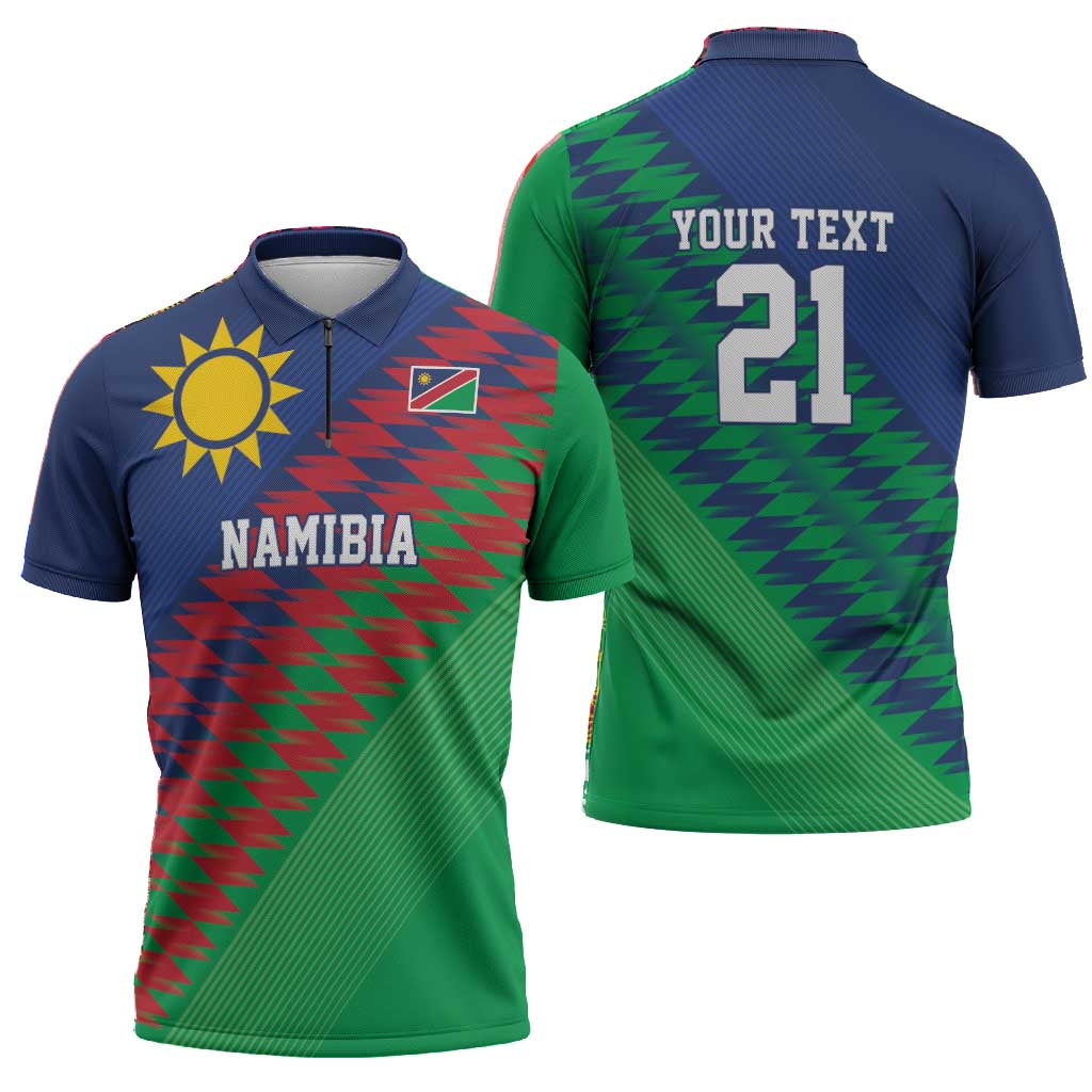 Custom Cricket African Namibia Zipper Polo Shirt Namibian Sporty Pattern Flag Motif