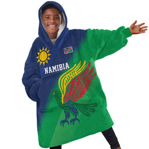 Custom Rugby African Namibia Kid Wearable Blanket Hoodie Welwitschias African Fish Eagle - African Pride