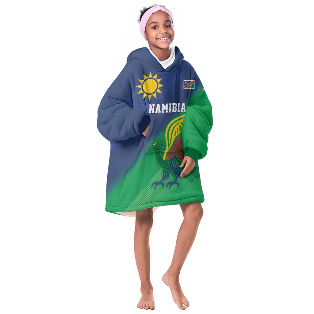 Custom Rugby African Namibia Kid Wearable Blanket Hoodie Welwitschias African Fish Eagle - African Pride