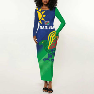 Custom Rugby African Namibia Long Sleeve Bodycon Dress Welwitschias African Fish Eagle - African Pride