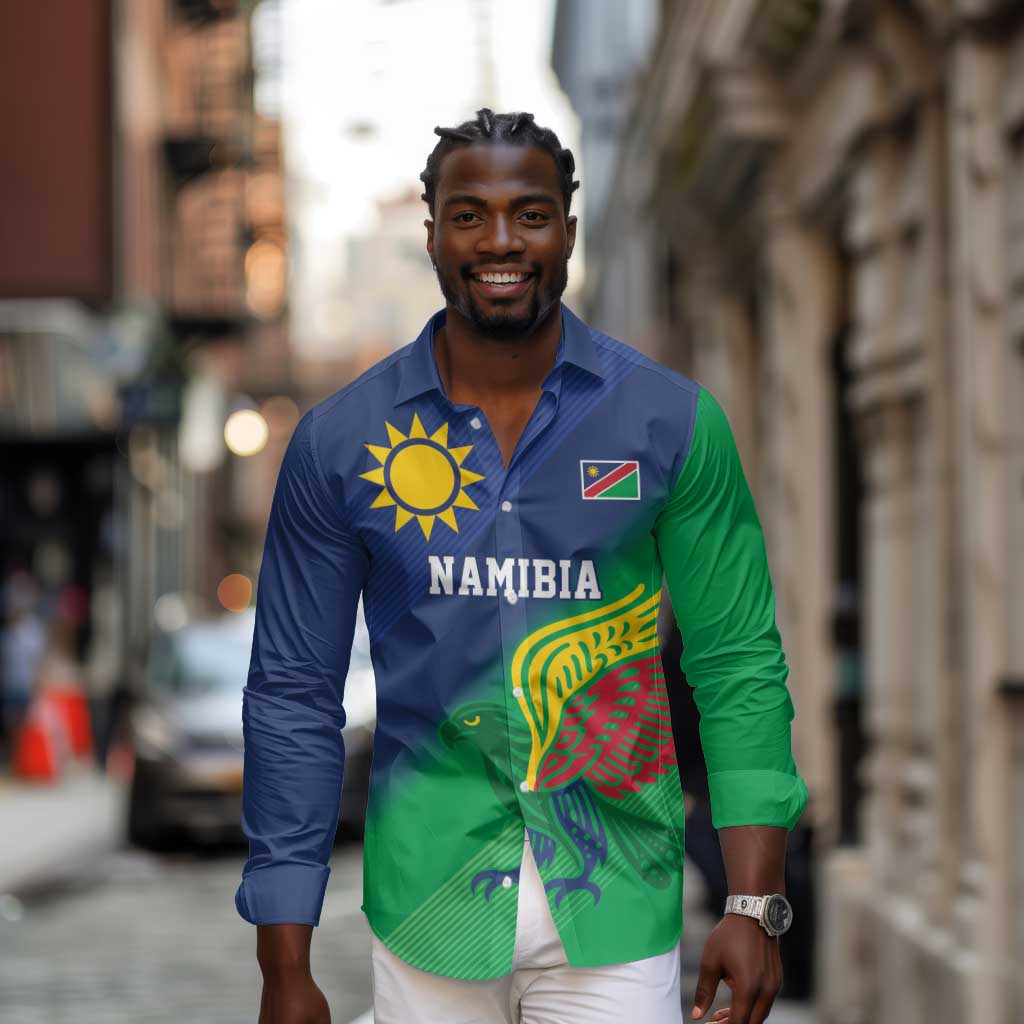 Custom Rugby African Namibia Long Sleeve Button Shirt Welwitschias African Fish Eagle - African Pride