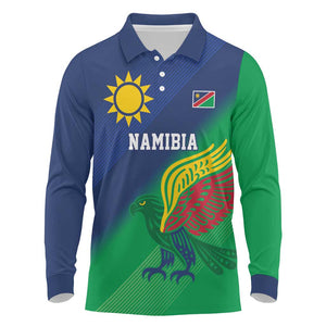 Custom Rugby African Namibia Long Sleeve Polo Shirt Welwitschias African Fish Eagle - African Pride