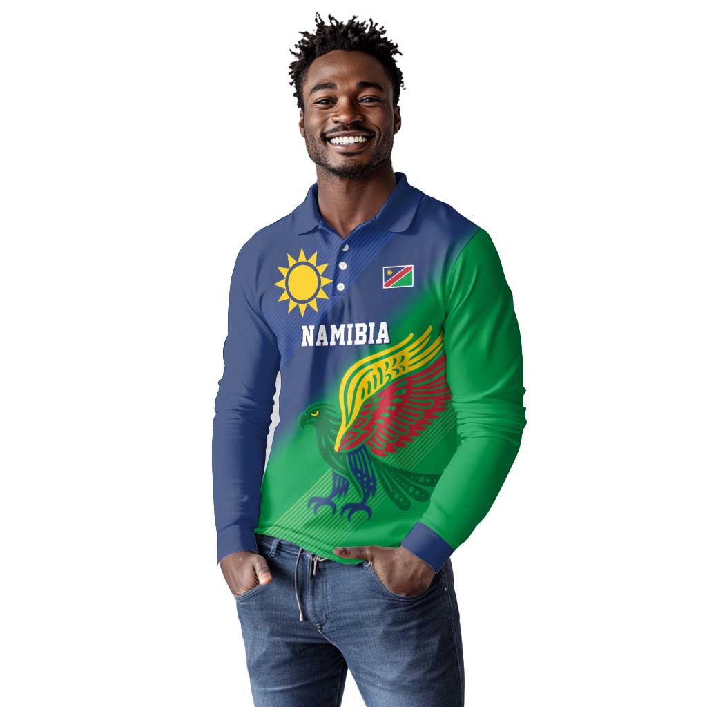 Custom Rugby African Namibia Long Sleeve Polo Shirt Welwitschias African Fish Eagle - African Pride