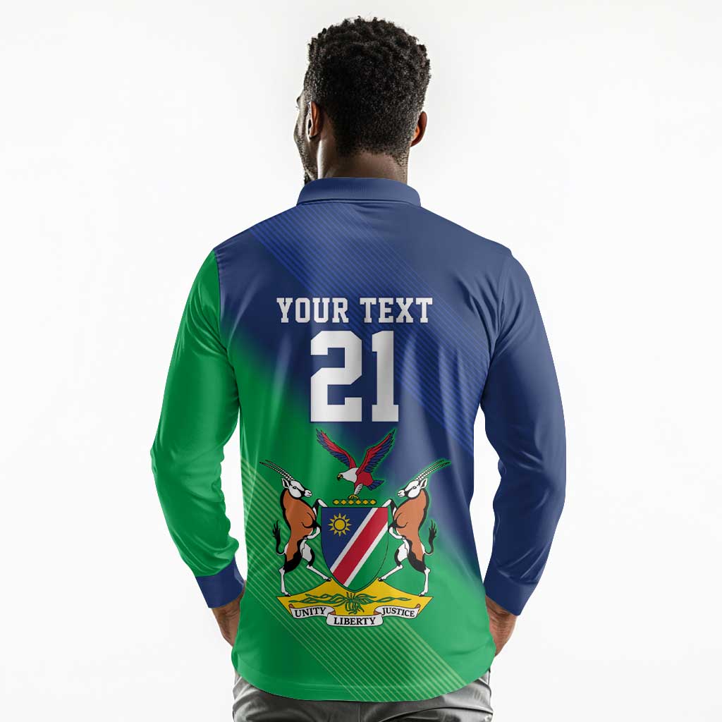 Custom Rugby African Namibia Long Sleeve Polo Shirt Welwitschias African Fish Eagle - African Pride