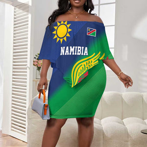 Custom Rugby African Namibia Off Shoulder Short Dress Welwitschias African Fish Eagle - African Pride