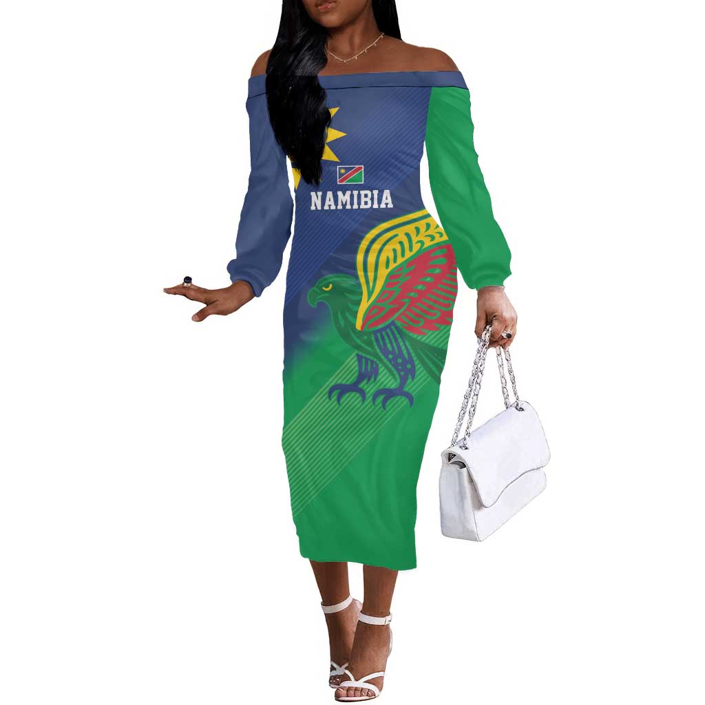 Custom Rugby African Namibia Off The Shoulder Long Sleeve Dress Welwitschias African Fish Eagle - African Pride