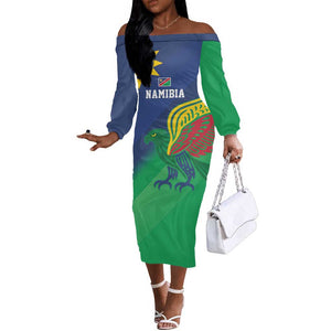 Custom Rugby African Namibia Off The Shoulder Long Sleeve Dress Welwitschias African Fish Eagle - African Pride