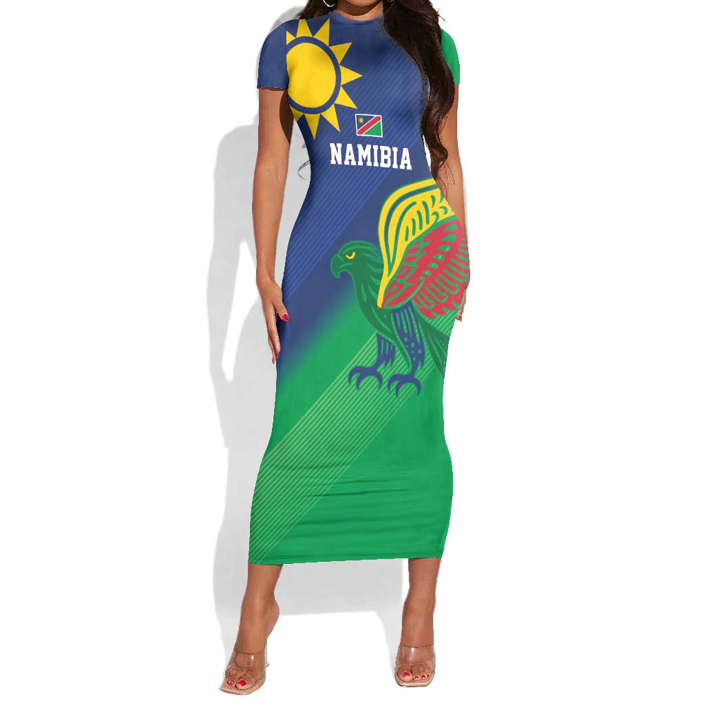 Custom Rugby African Namibia Short Sleeve Bodycon Dress Welwitschias African Fish Eagle - African Pride