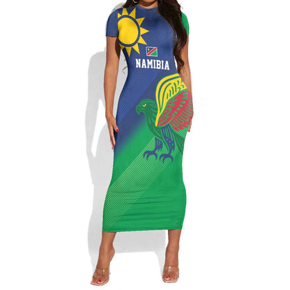 Custom Rugby African Namibia Short Sleeve Bodycon Dress Welwitschias African Fish Eagle - African Pride