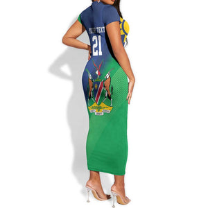 Custom Rugby African Namibia Short Sleeve Bodycon Dress Welwitschias African Fish Eagle - African Pride