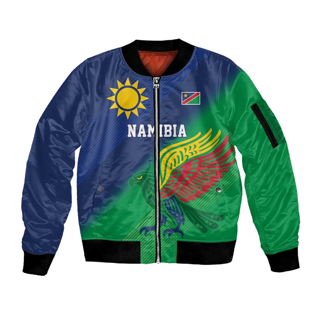 Custom Rugby African Namibia Sleeve Zip Bomber Jacket Welwitschias African Fish Eagle - African Pride