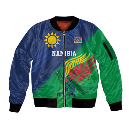 Custom Rugby African Namibia Sleeve Zip Bomber Jacket Welwitschias African Fish Eagle - African Pride