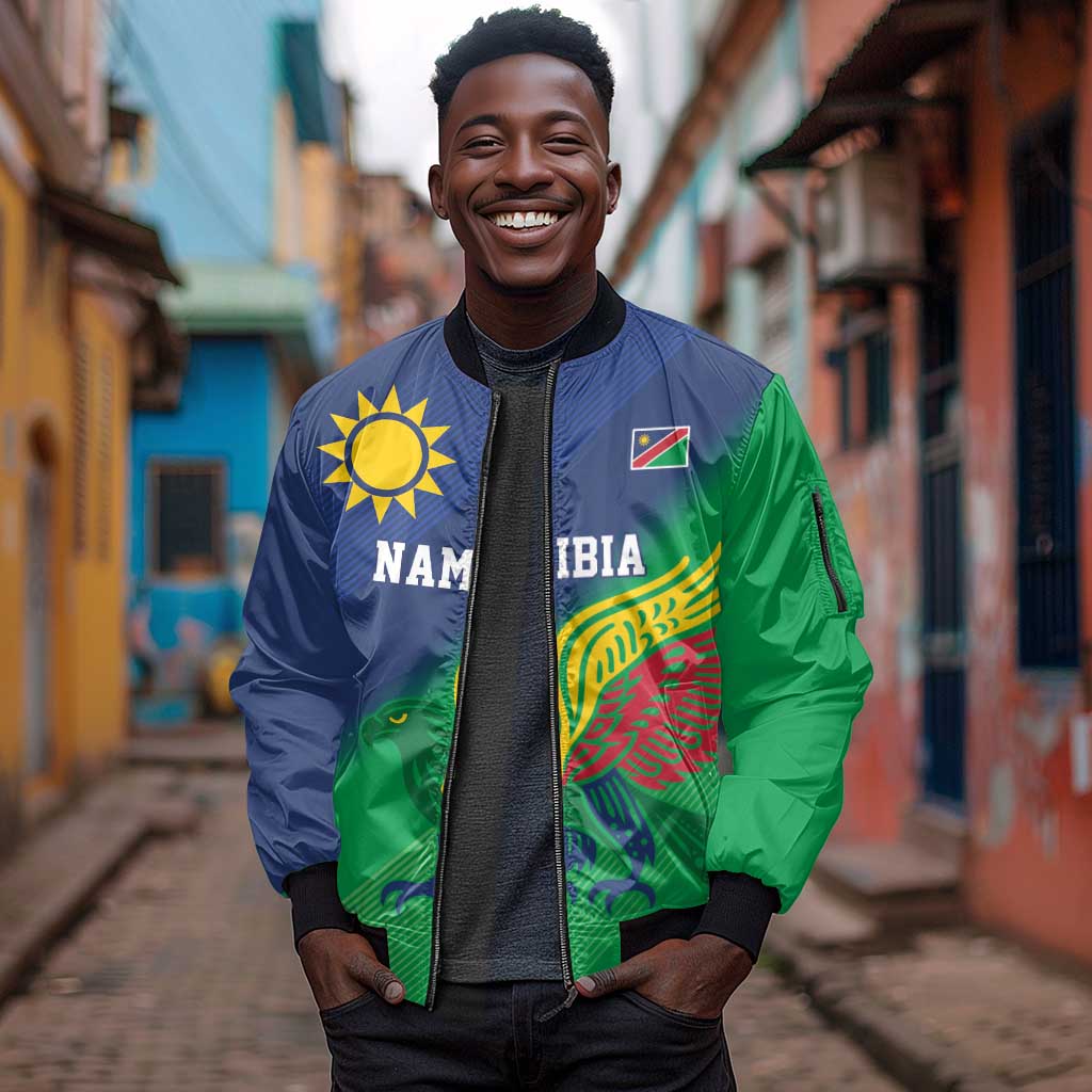 Custom Rugby African Namibia Sleeve Zip Bomber Jacket Welwitschias African Fish Eagle - African Pride