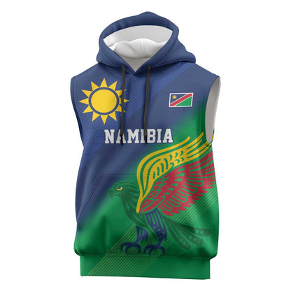Custom Rugby African Namibia Sleeveless Hoodie Welwitschias African Fish Eagle - African Pride