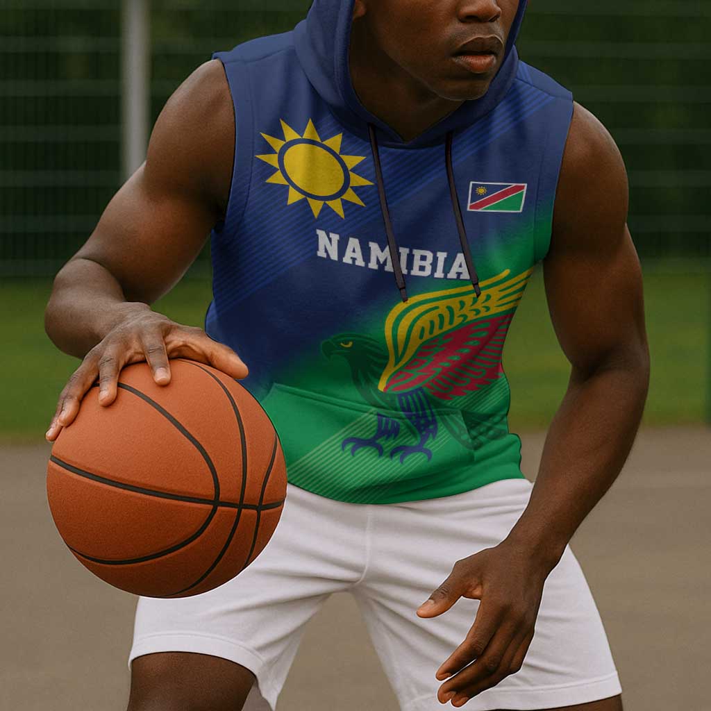 Custom Rugby African Namibia Sleeveless Hoodie Welwitschias African Fish Eagle - African Pride