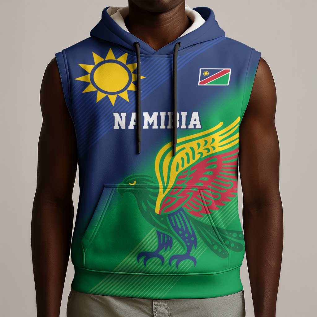 Custom Rugby African Namibia Sleeveless Hoodie Welwitschias African Fish Eagle - African Pride