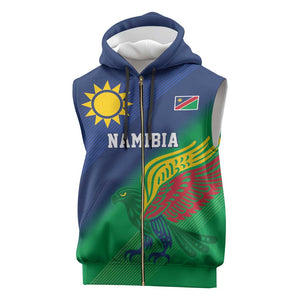 Custom Rugby African Namibia Sleeveless Zip Hoodie Welwitschias African Fish Eagle - African Pride