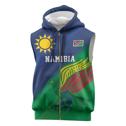 Custom Rugby African Namibia Sleeveless Zip Hoodie Welwitschias African Fish Eagle - African Pride