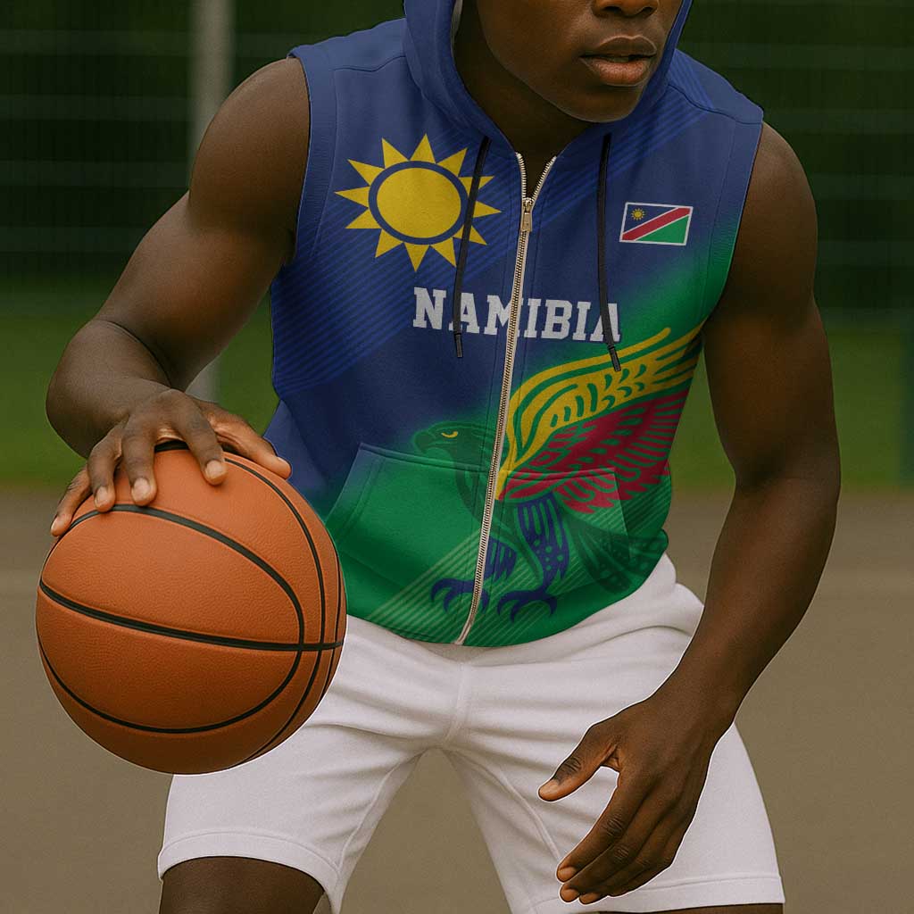Custom Rugby African Namibia Sleeveless Zip Hoodie Welwitschias African Fish Eagle - African Pride