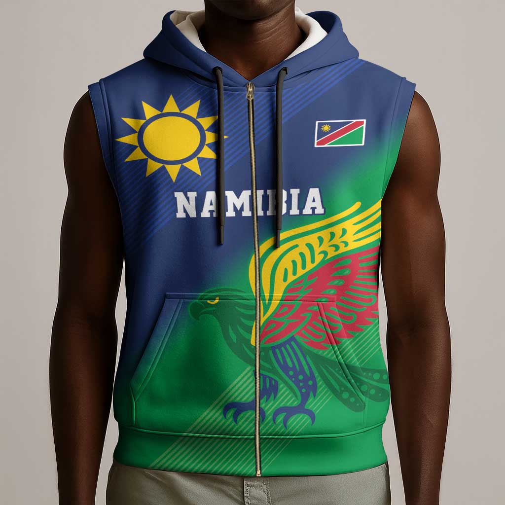 Custom Rugby African Namibia Sleeveless Zip Hoodie Welwitschias African Fish Eagle - African Pride