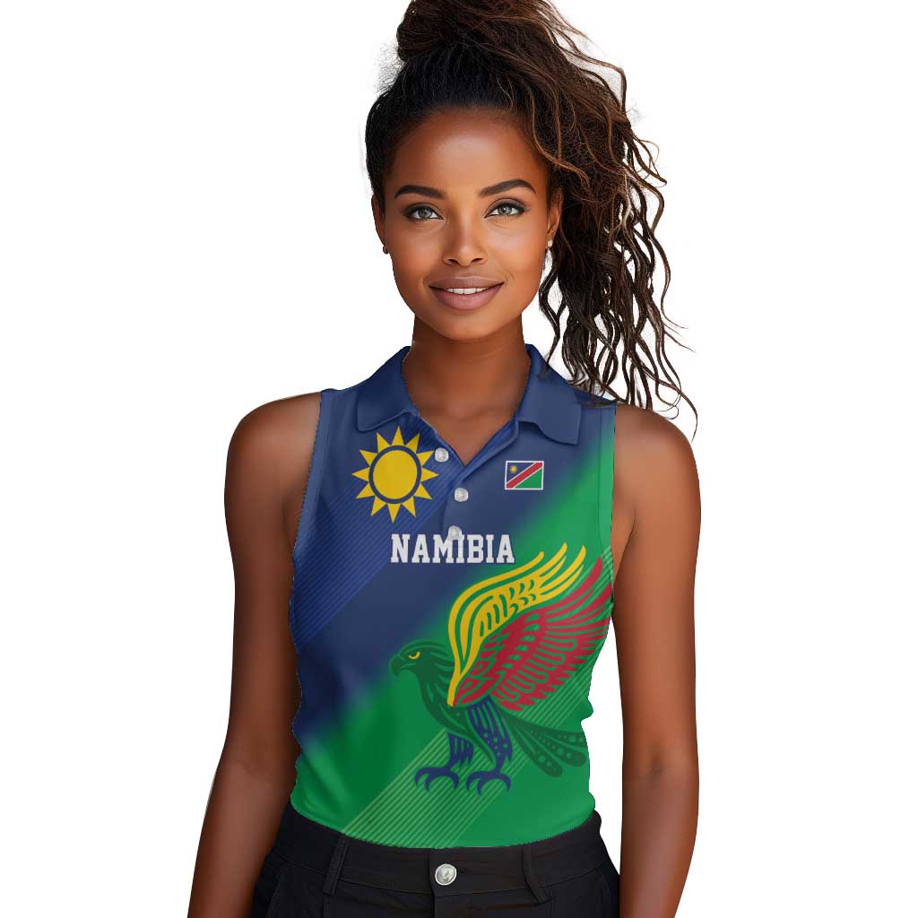 Custom Rugby African Namibia Women Sleeveless Polo Shirt Welwitschias African Fish Eagle - African Pride
