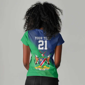 Custom Rugby African Namibia Women V-Neck T-Shirt Welwitschias African Fish Eagle - African Pride