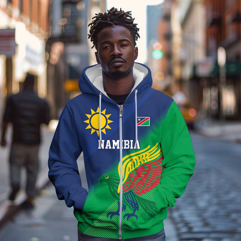 Custom Rugby African Namibia Zip Hoodie Welwitschias African Fish Eagle - African Pride