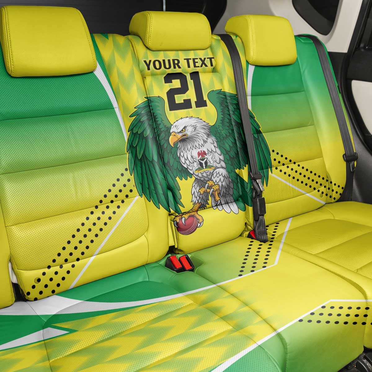 Custom Cricket African Nigeria Back Car Seat Cover Najeriya Yellow Greens Eagle - African Pride