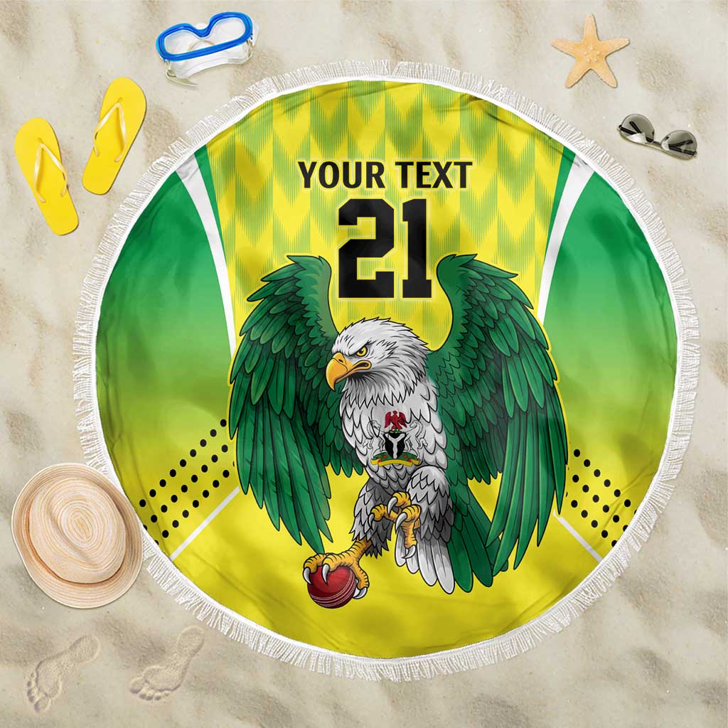 Custom Cricket African Nigeria Beach Blanket Najeriya Yellow Greens Eagle - African Pride