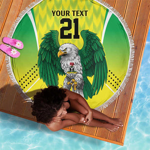 Custom Cricket African Nigeria Beach Blanket Najeriya Yellow Greens Eagle - African Pride
