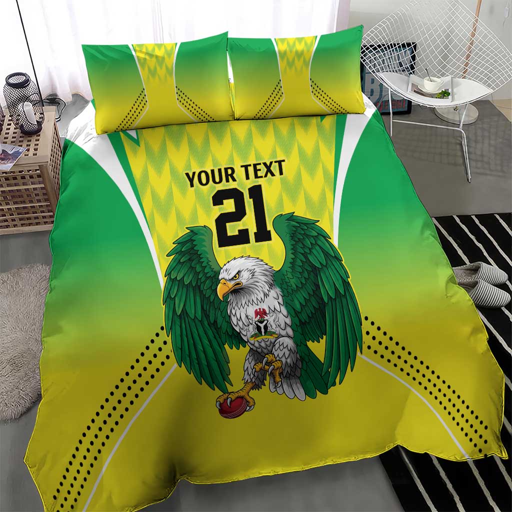 Custom Cricket African Nigeria Bedding Set Najeriya Yellow Greens Eagle - African Pride