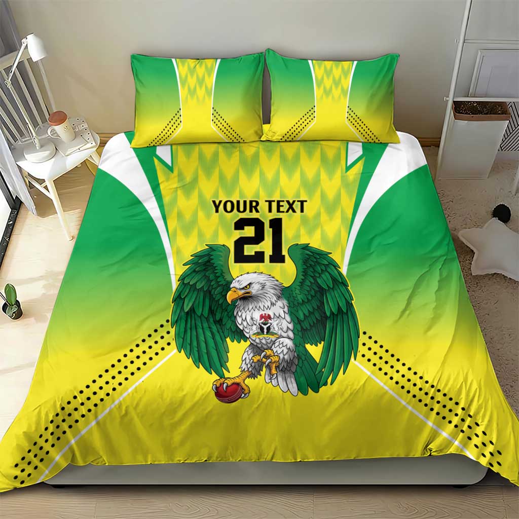 Custom Cricket African Nigeria Bedding Set Najeriya Yellow Greens Eagle - African Pride