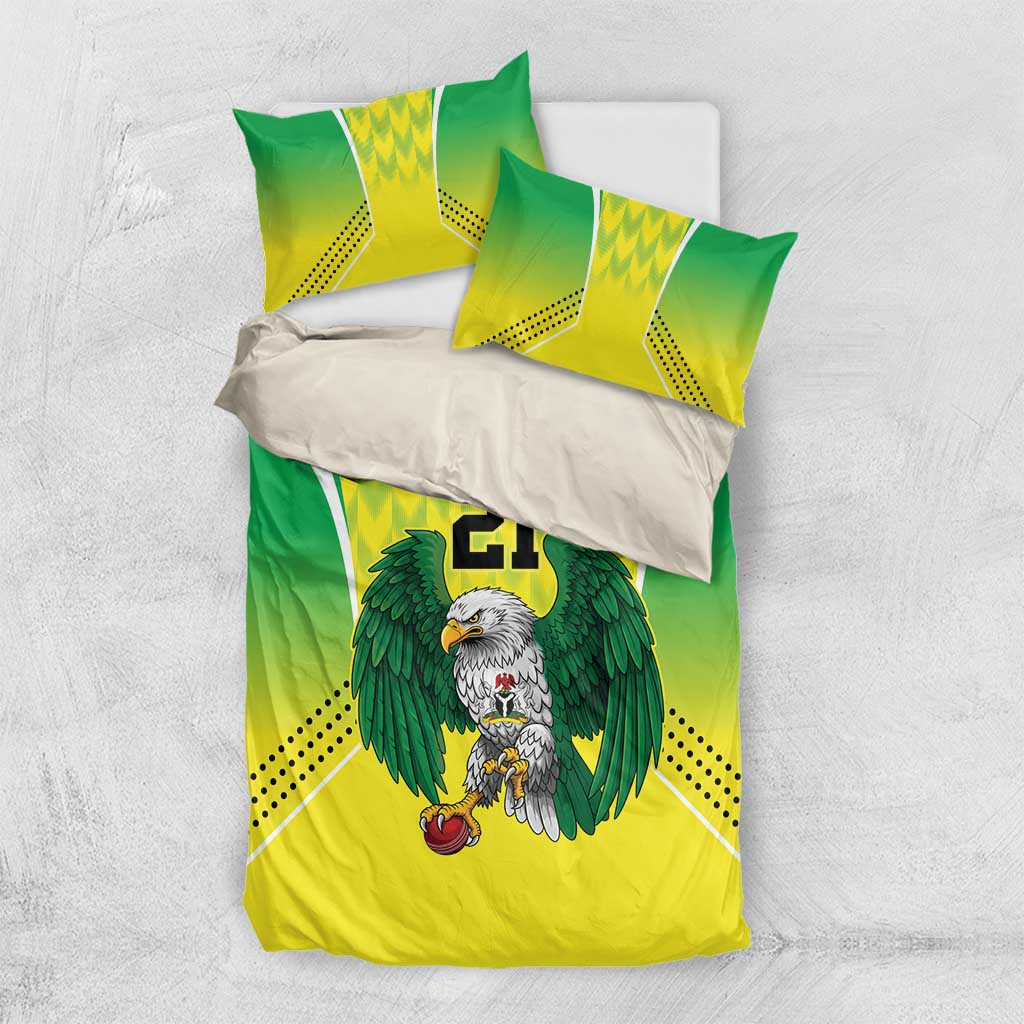 Custom Cricket African Nigeria Bedding Set Najeriya Yellow Greens Eagle - African Pride