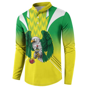 Custom Cricket African Nigeria Button Sweatshirt Najeriya Yellow Greens Eagle