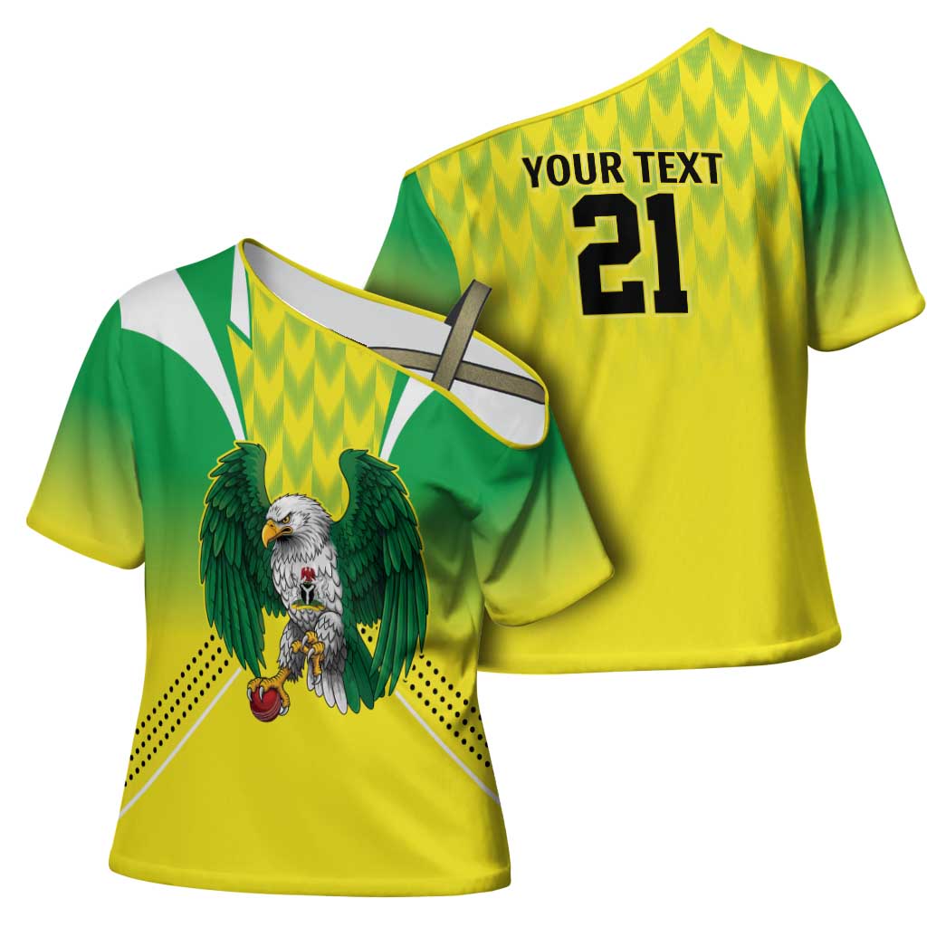 Custom Cricket African Nigeria Cross Shoulder Shirt Najeriya Yellow Greens Eagle