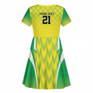 Custom Cricket African Nigeria Kid Short Sleeve Dress Najeriya Yellow Greens Eagle - African Pride