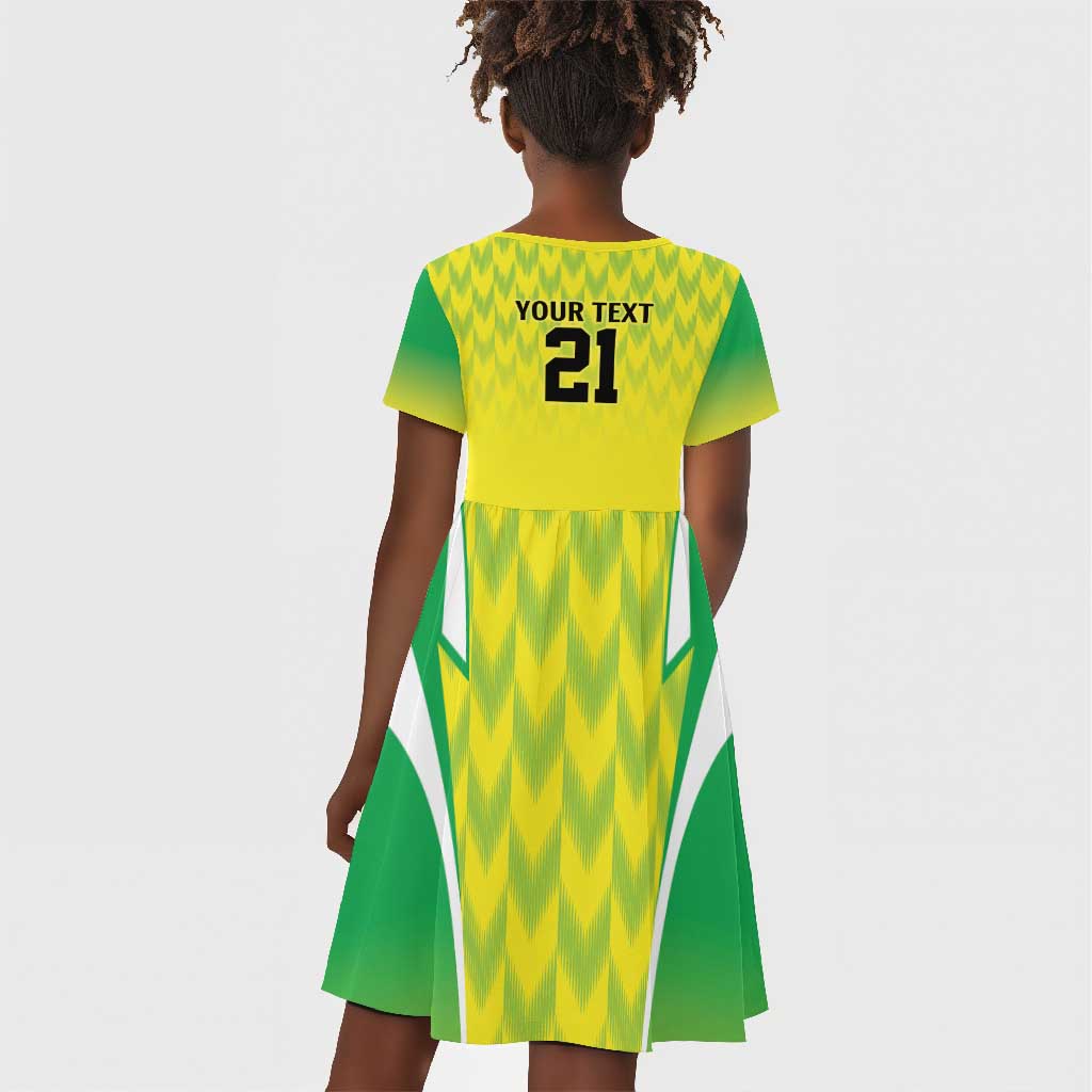 Custom Cricket African Nigeria Kid Short Sleeve Dress Najeriya Yellow Greens Eagle - African Pride
