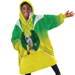 Custom Cricket African Nigeria Kid Wearable Blanket Hoodie Najeriya Yellow Greens Eagle - African Pride