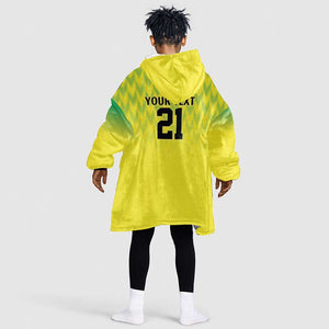 Custom Cricket African Nigeria Kid Wearable Blanket Hoodie Najeriya Yellow Greens Eagle - African Pride