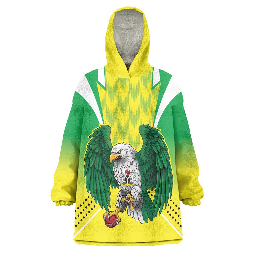 Custom Cricket African Nigeria Kid Wearable Blanket Hoodie Najeriya Yellow Greens Eagle - African Pride