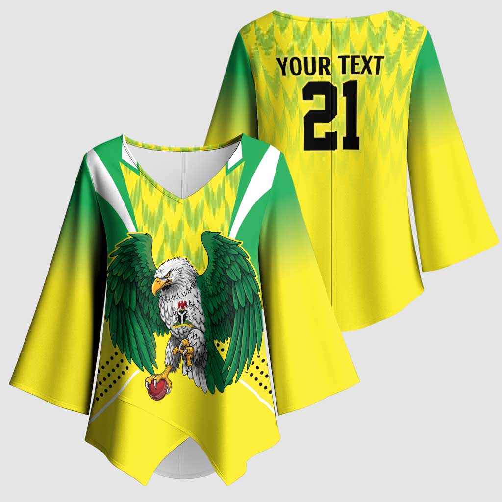 Custom Cricket African Nigeria Kimono Sleeve Blouse Najeriya Yellow Greens Eagle