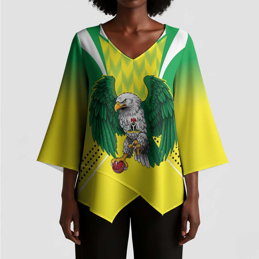 Custom Cricket African Nigeria Kimono Sleeve Blouse Najeriya Yellow Greens Eagle