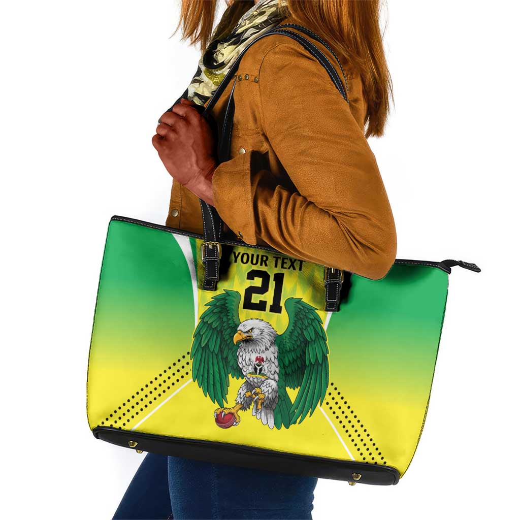 Custom Cricket African Nigeria Leather Tote Bag Najeriya Yellow Greens Eagle - African Pride
