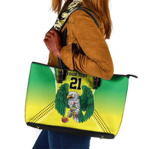 Custom Cricket African Nigeria Leather Tote Bag Najeriya Yellow Greens Eagle - African Pride