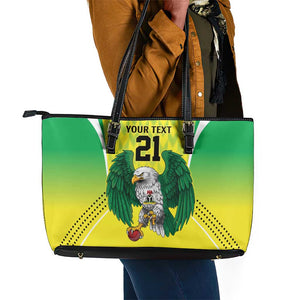 Custom Cricket African Nigeria Leather Tote Bag Najeriya Yellow Greens Eagle - African Pride