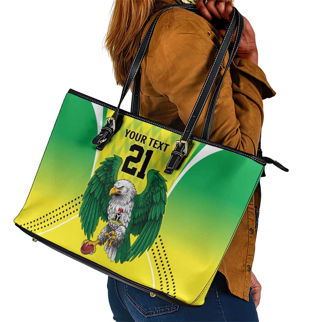 Custom Cricket African Nigeria Leather Tote Bag Najeriya Yellow Greens Eagle - African Pride