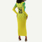 Custom Cricket African Nigeria Long Sleeve Bodycon Dress Najeriya Yellow Greens Eagle - African Pride