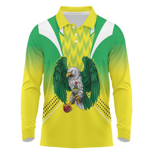 Custom Cricket African Nigeria Long Sleeve Polo Shirt Najeriya Yellow Greens Eagle - African Pride